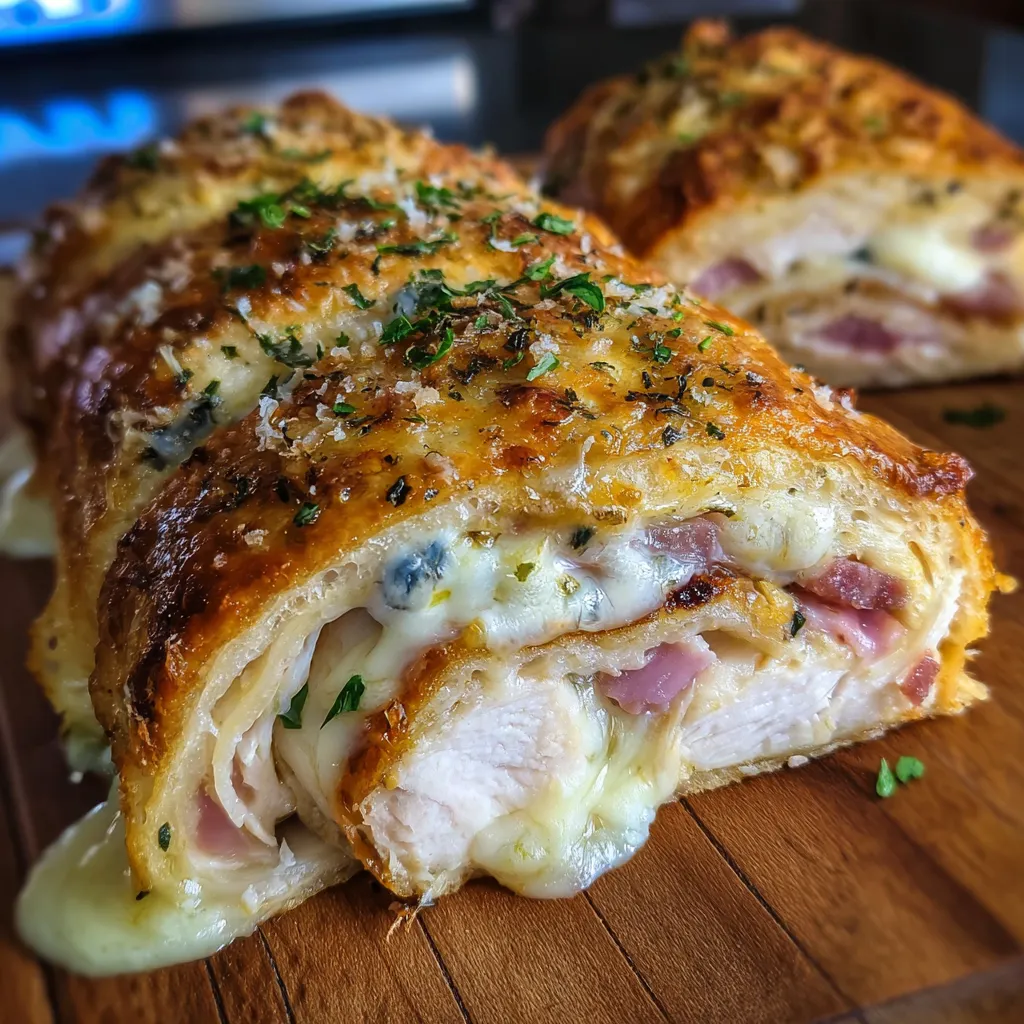 Ultimate Chicken Cordon Bleu Stromboli with Ham and Swiss Cheese - tertiary view
