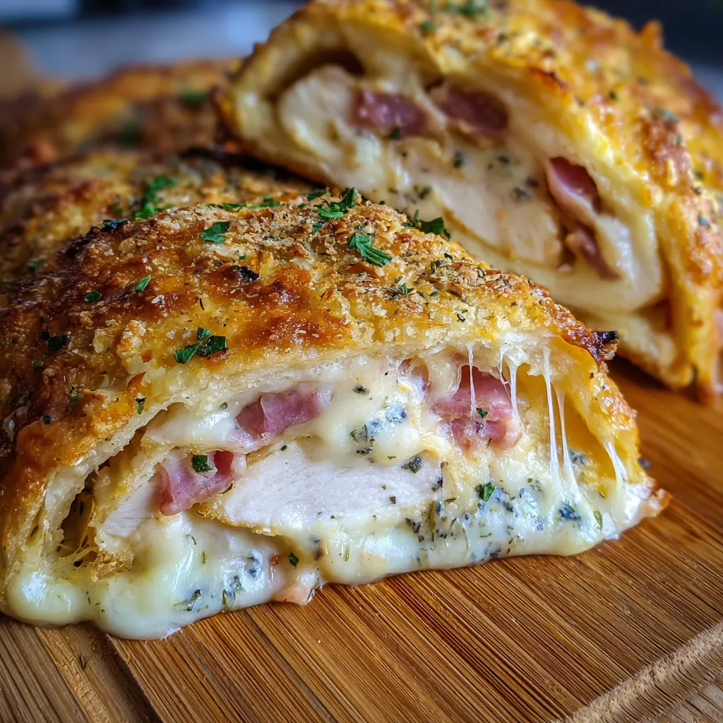 Ultimate Chicken Cordon Bleu Stromboli with Ham and Swiss Cheese - secondary view