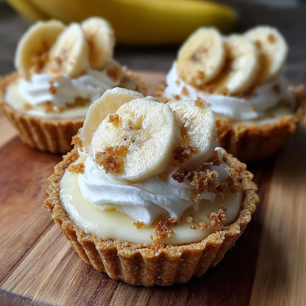 Delicious No-Bake Mini Banana Cream Pies with Graham Cracker Crusts - main view