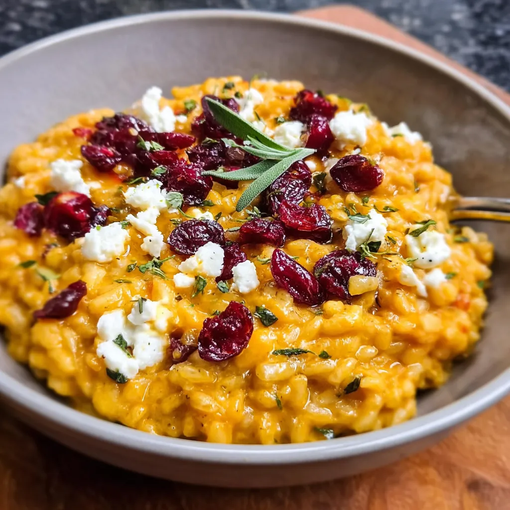 Creamy Baked Pumpkin Risotto with Tangy Goat Cheese and Dried Cranberries - main view