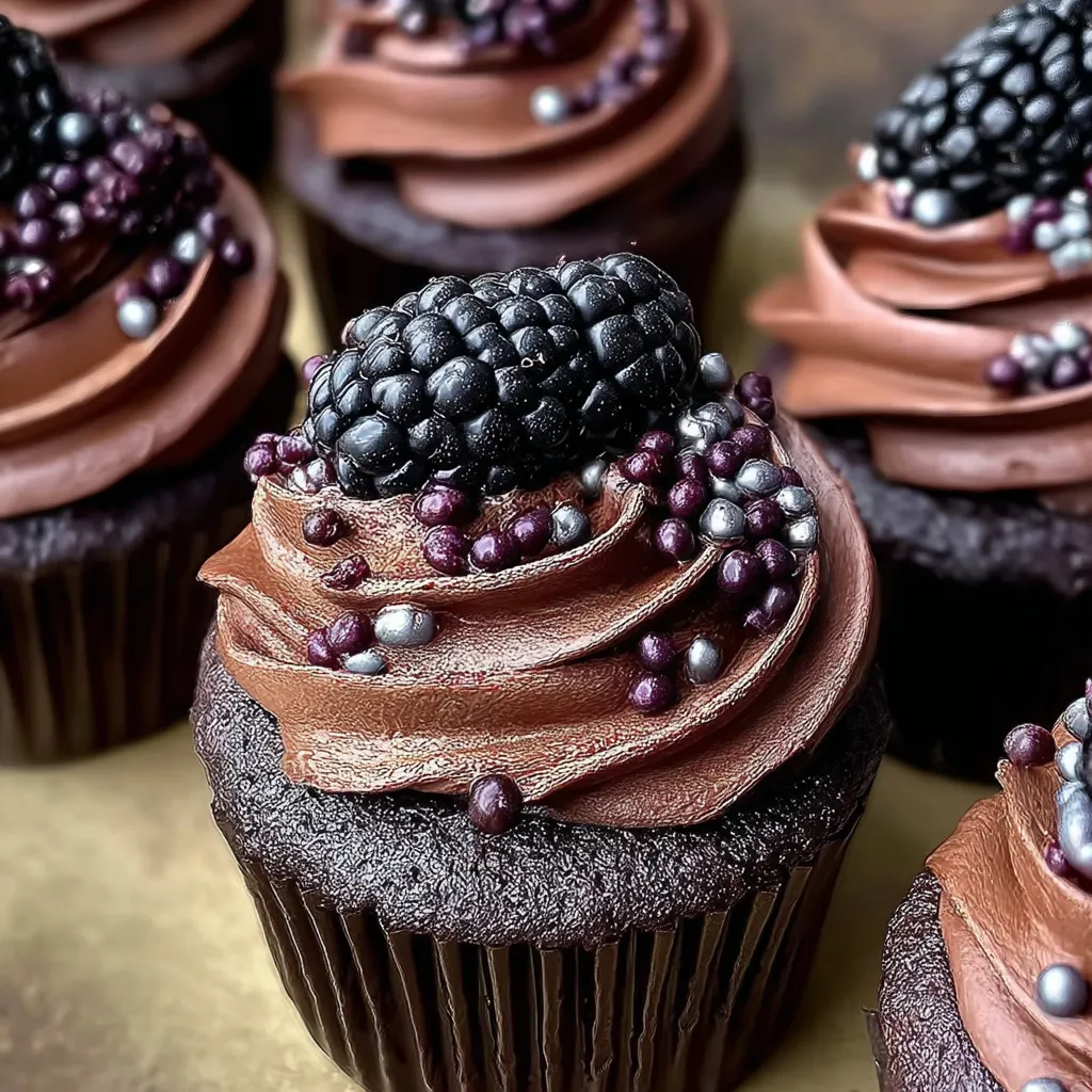 Dark Chocolate Blackberry Cupcakes with Blackberry Buttercream and Fresh Berry Topping - secondary view