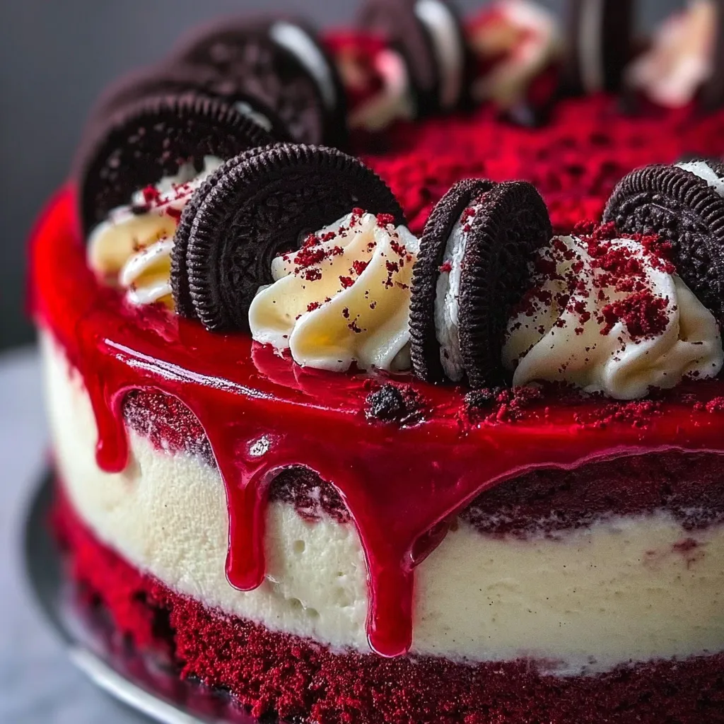 The Ultimate Red Velvet Oreo Cheesecake with Cream Cheese Frosting and Cookie Crumble - main view