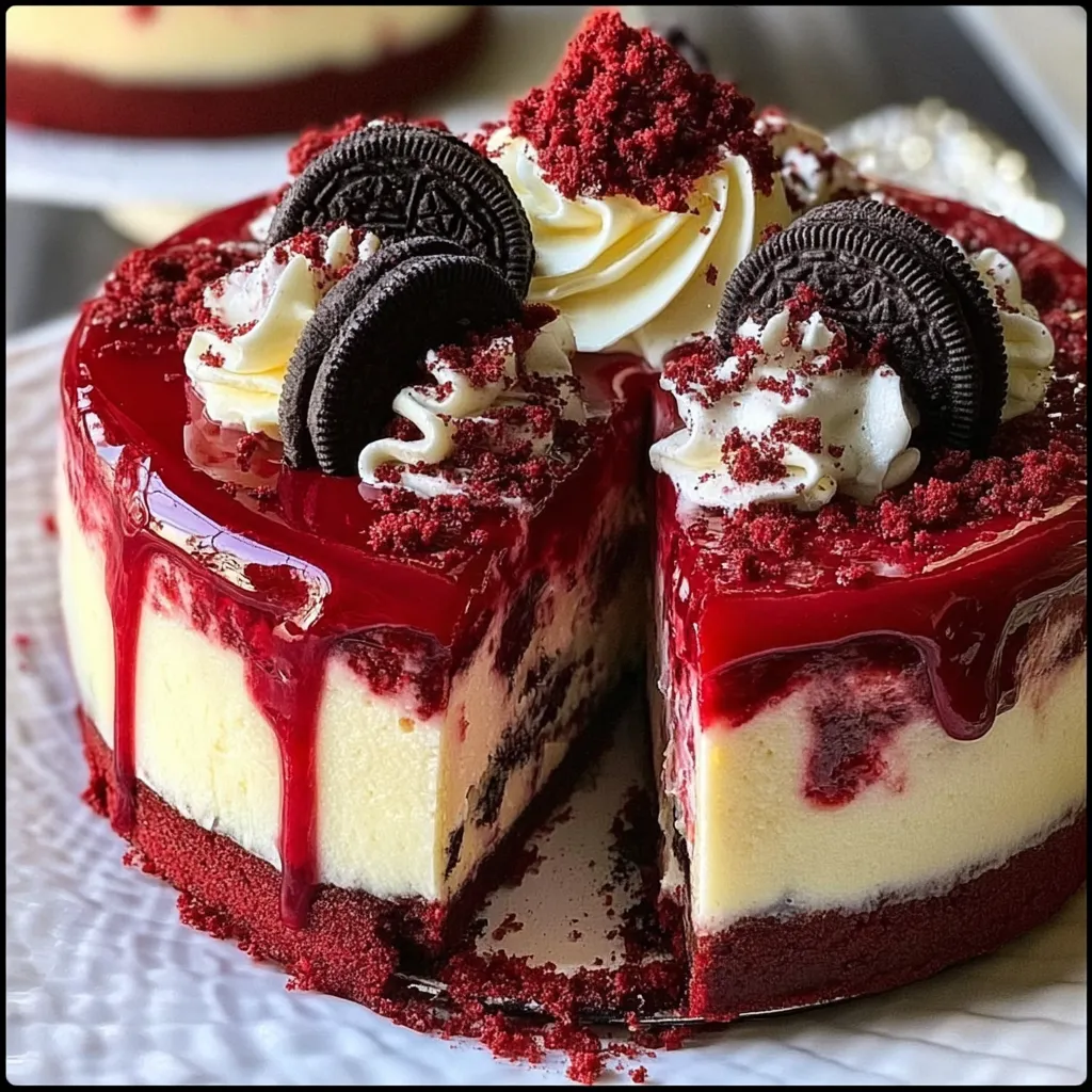 The Ultimate Red Velvet Oreo Cheesecake with Cream Cheese Frosting and Cookie Crumble - tertiary view