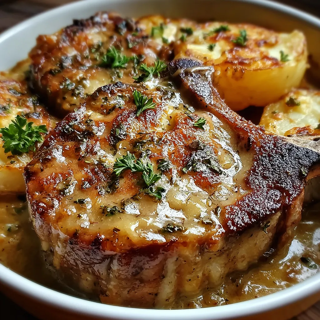 Indulgent Smothered Pork Chop and Scalloped Potato Casserole with Rich Gravy - secondary view