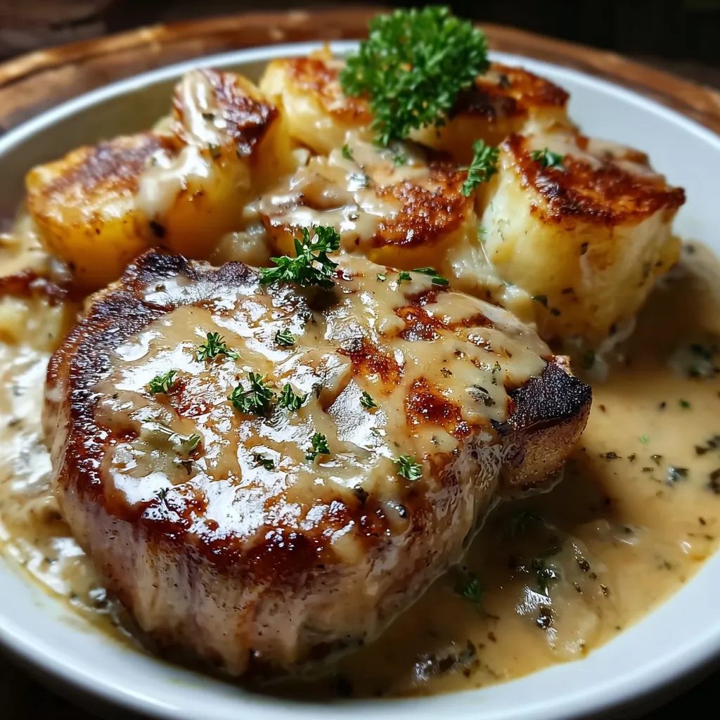 Indulgent Smothered Pork Chop and Scalloped Potato Casserole with Rich Gravy