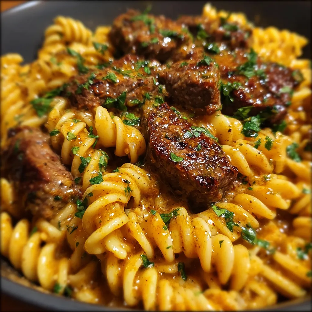 One-Pot Creamy Spicy Garlic Butter Steak and Pasta with Fresh Herbs - main view