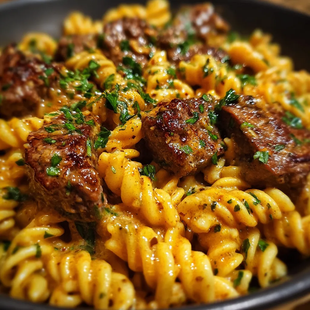 One-Pot Creamy Spicy Garlic Butter Steak and Pasta with Fresh Herbs - secondary view