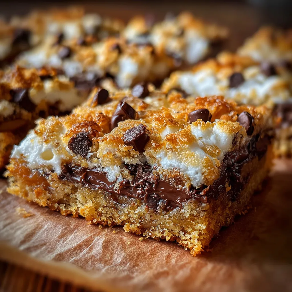 Ultimate S'mores Magic Cookie Bars with Graham Cracker Crust and Gooey Marshmallow - tertiary view