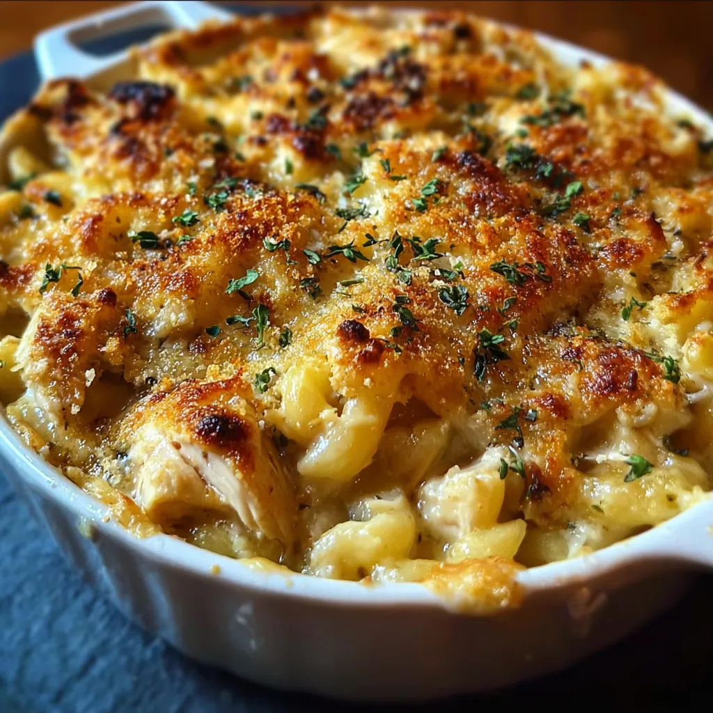 Creamy French Onion Chicken Macaroni and Cheese with Caramelized Onions and Gruyère