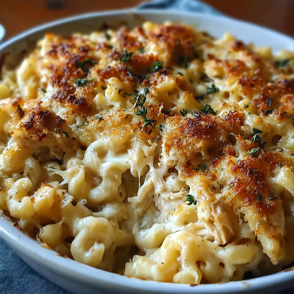 Creamy French Onion Chicken Macaroni and Cheese with Caramelized Onions and Gruyère - secondary view