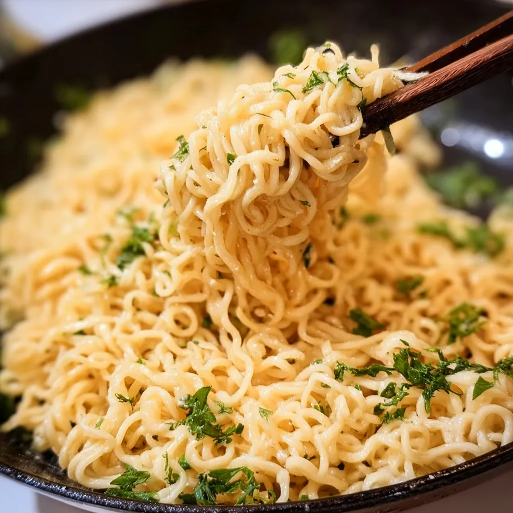 Creamy Garlic Butter Ramen Noodles with Fresh Herbs and Parmesan - tertiary view