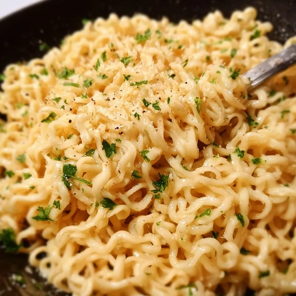 Creamy Garlic Butter Ramen Noodles with Fresh Herbs and Parmesan - secondary view