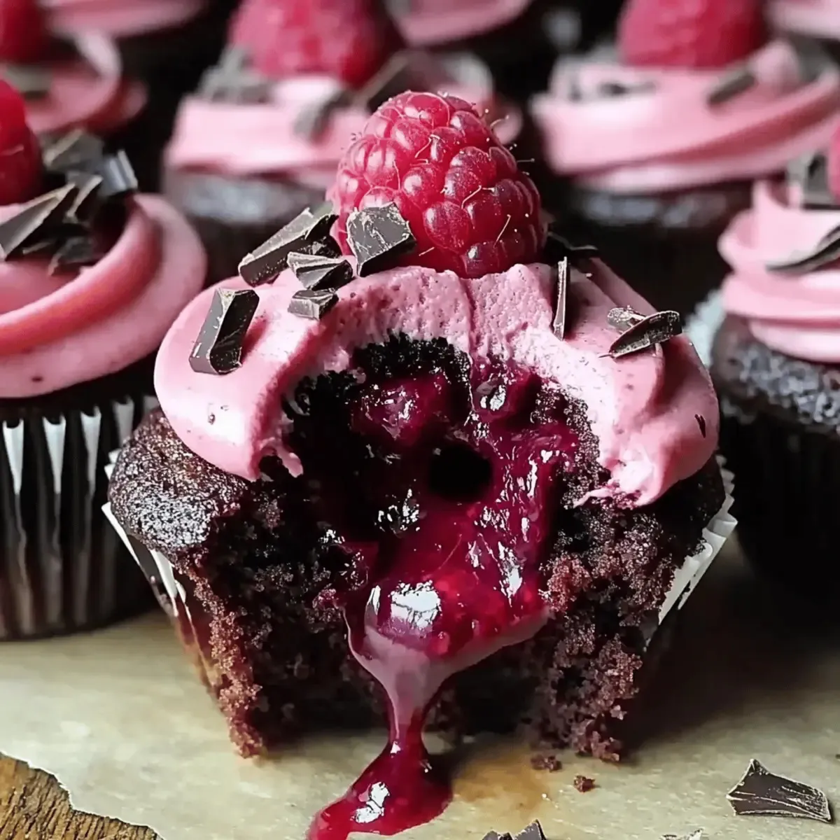 Decadent Chocolate Raspberry Lava Cupcakes with Fresh Berries and Chocolate Shavings - tertiary view
